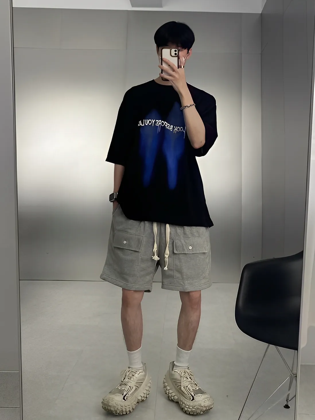 美式 暗影 英文 寬鬆 落肩 短袖