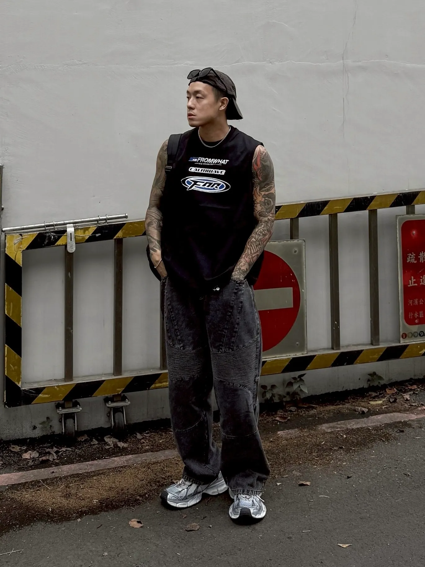 街頭 賽車 寬版 水洗 牛仔 長褲