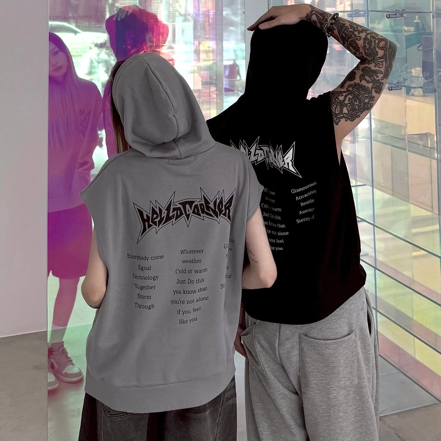 BOXY 街頭 個性 連帽 寬短 背心