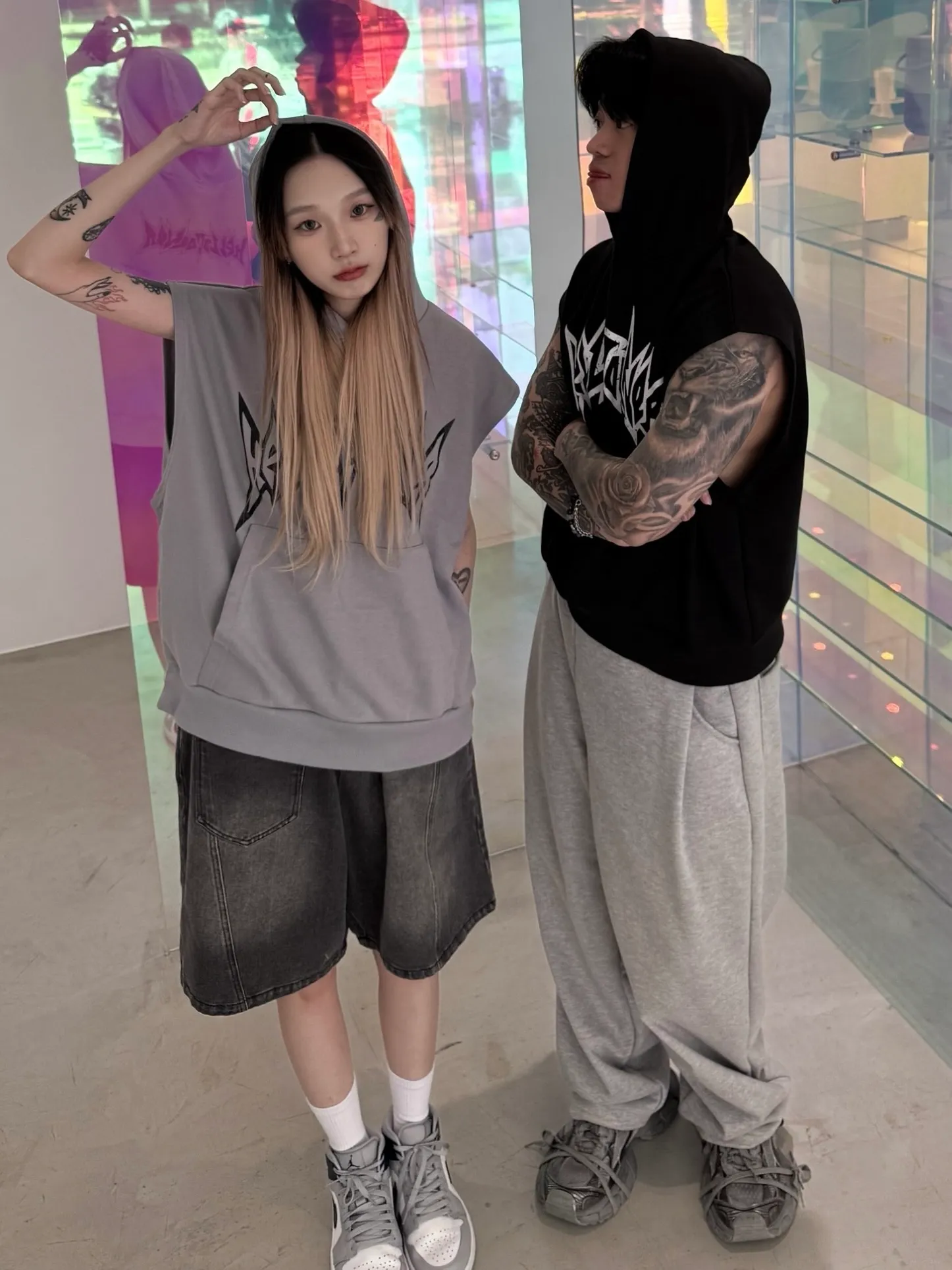 BOXY 街頭 個性 連帽 寬短 背心