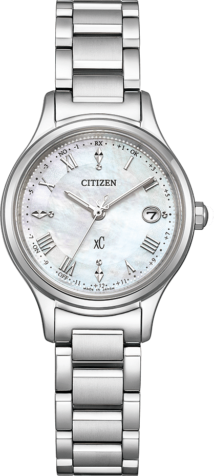 萬年鐘錶 - Citizen 星辰錶  XC  光動能電波貝殼面盤鈦金屬女錶 ES9490-52D 錶徑27MM