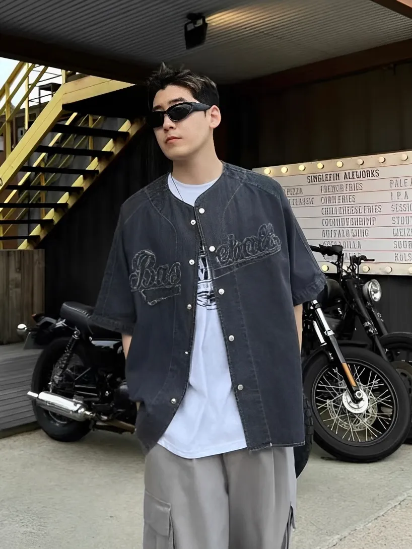 美式 刺繡 牛仔 襯衫 外套