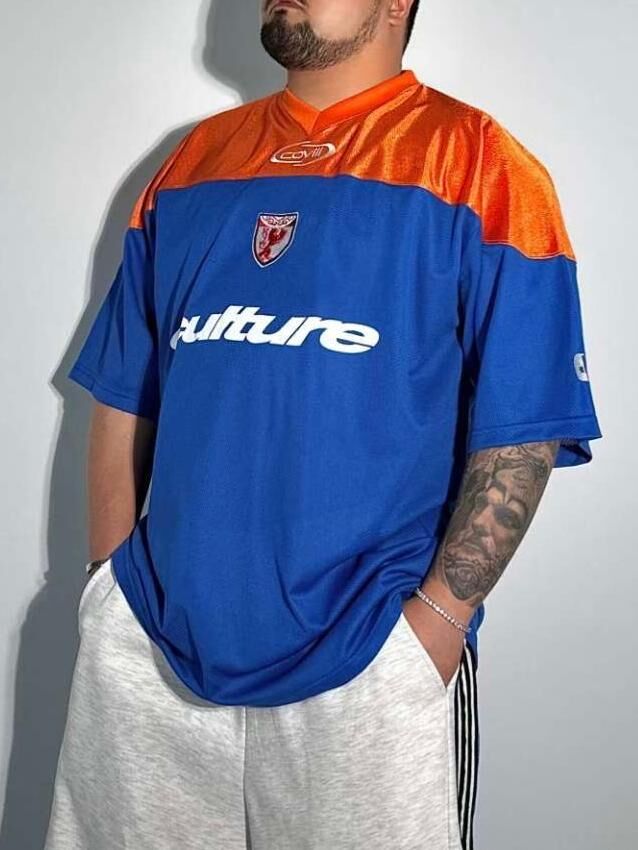 V領拼色英文字短袖Tee COVILL-210T