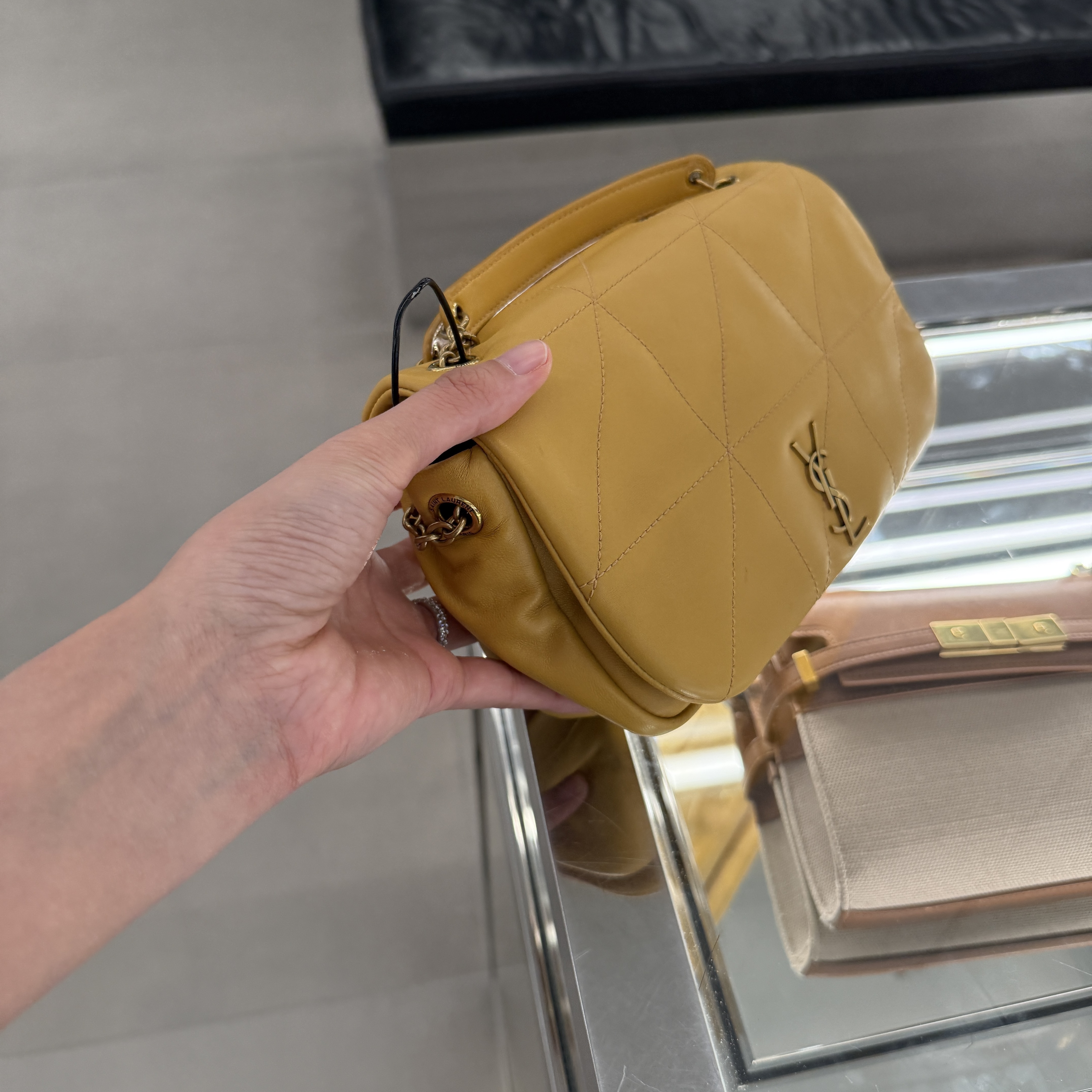 Saint Laurent YSL JAMIE 4.3 Mini in lambskin chain bag Sahara yellow 766754