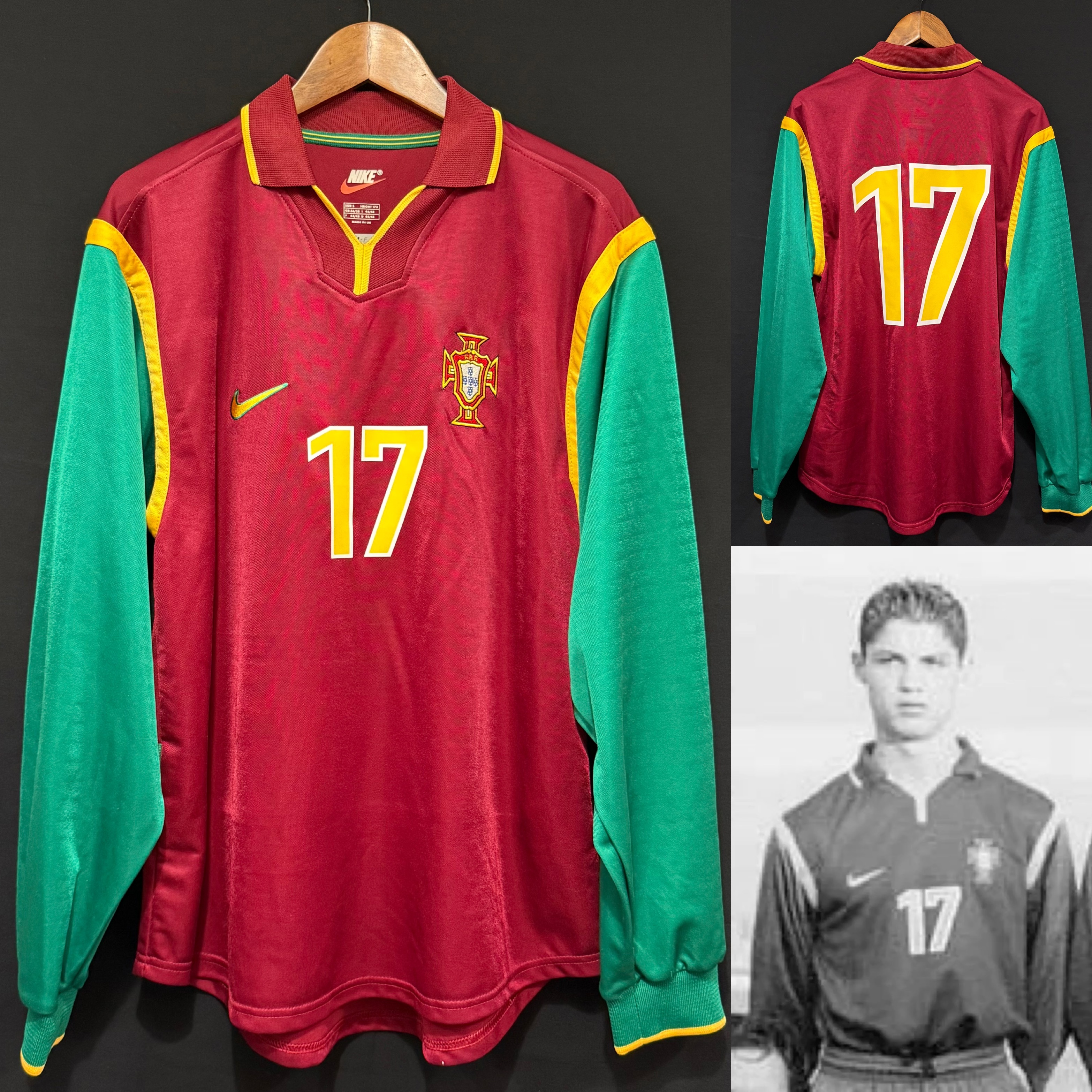 (更衣室版) 葡萄牙 1998 Nike 主場長袖更衣室球員版球衣 #17