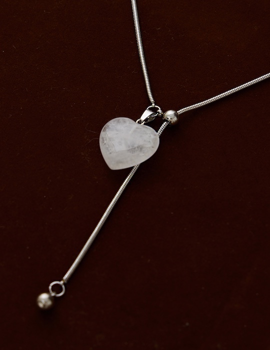 【鈦鋼】霧感愛心可調式項鍊(白)