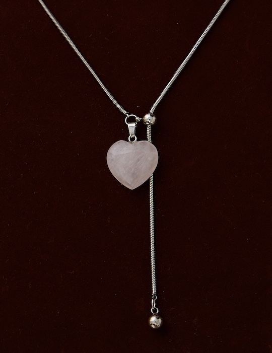 【鈦鋼】霧感愛心可調式項鍊(粉)