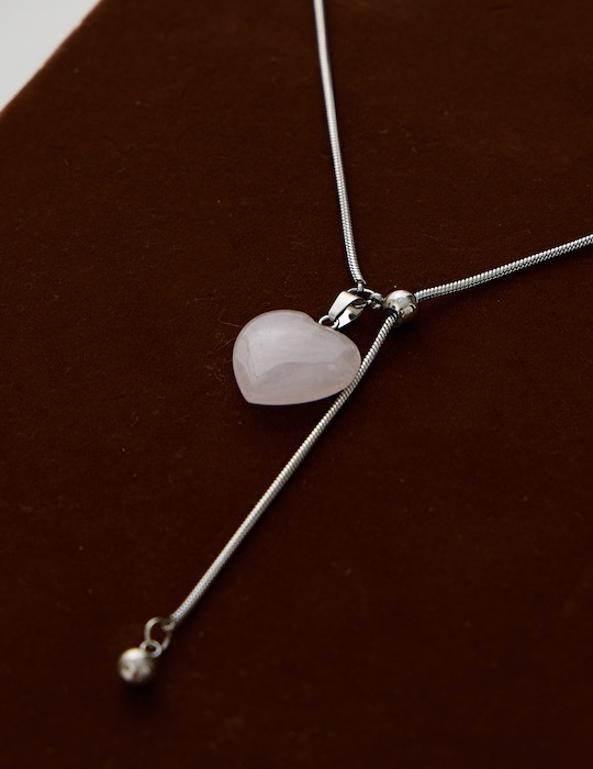 【鈦鋼】霧感愛心可調式項鍊(粉)