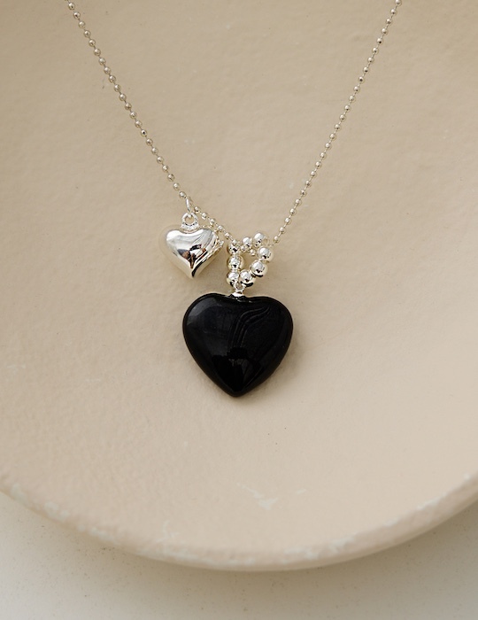 愛心氣泡感可調式項鍊(黑)