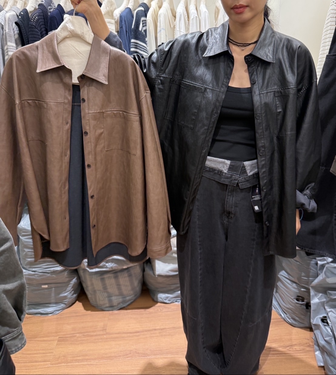 【韓國連線款】長版皮革襯衫