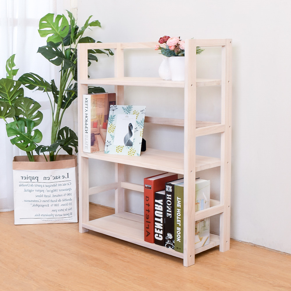 凱恩全實木三層收納置物架/書架(洗白色)-DIY