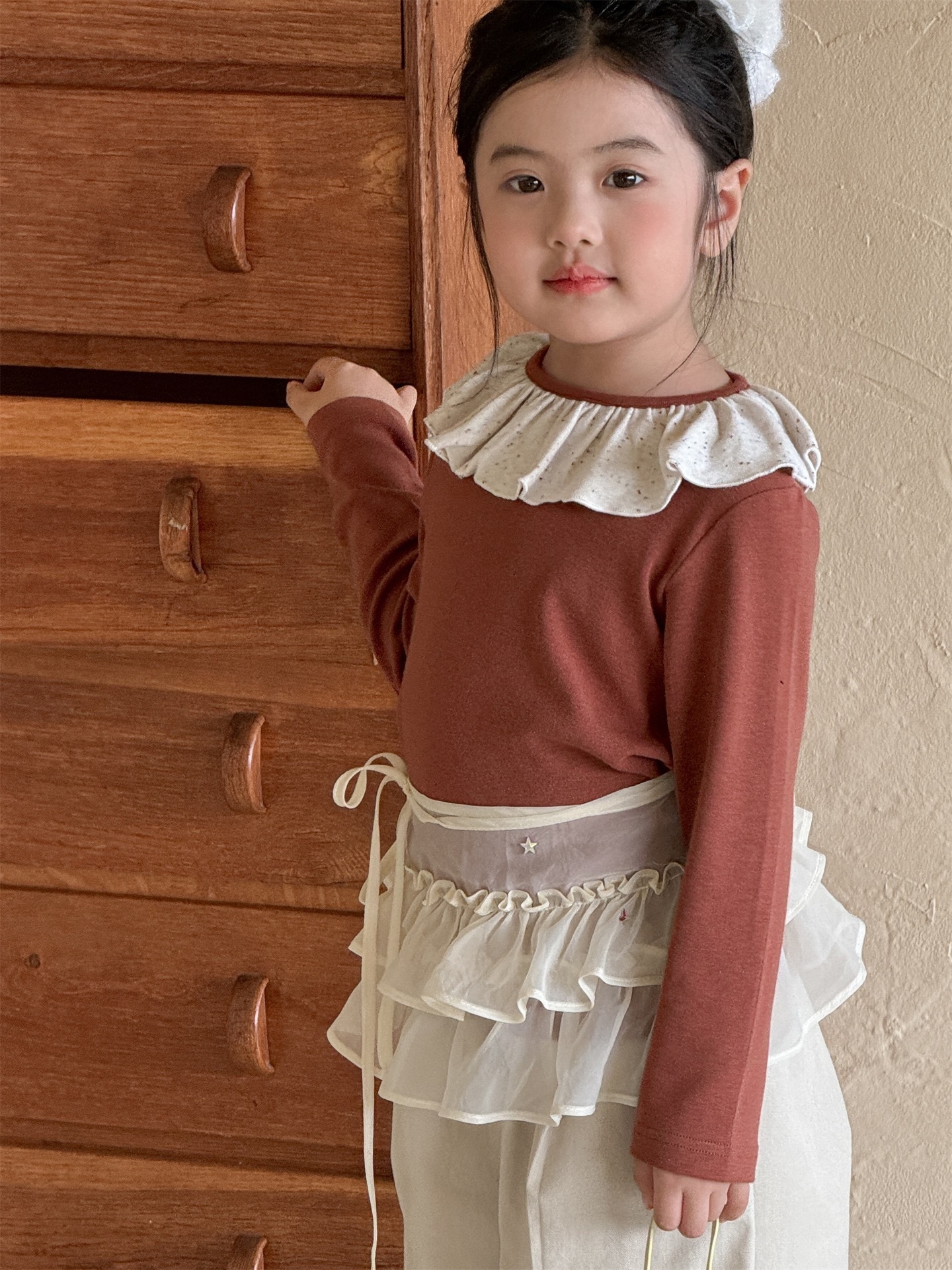 焦糖色花邊上衣