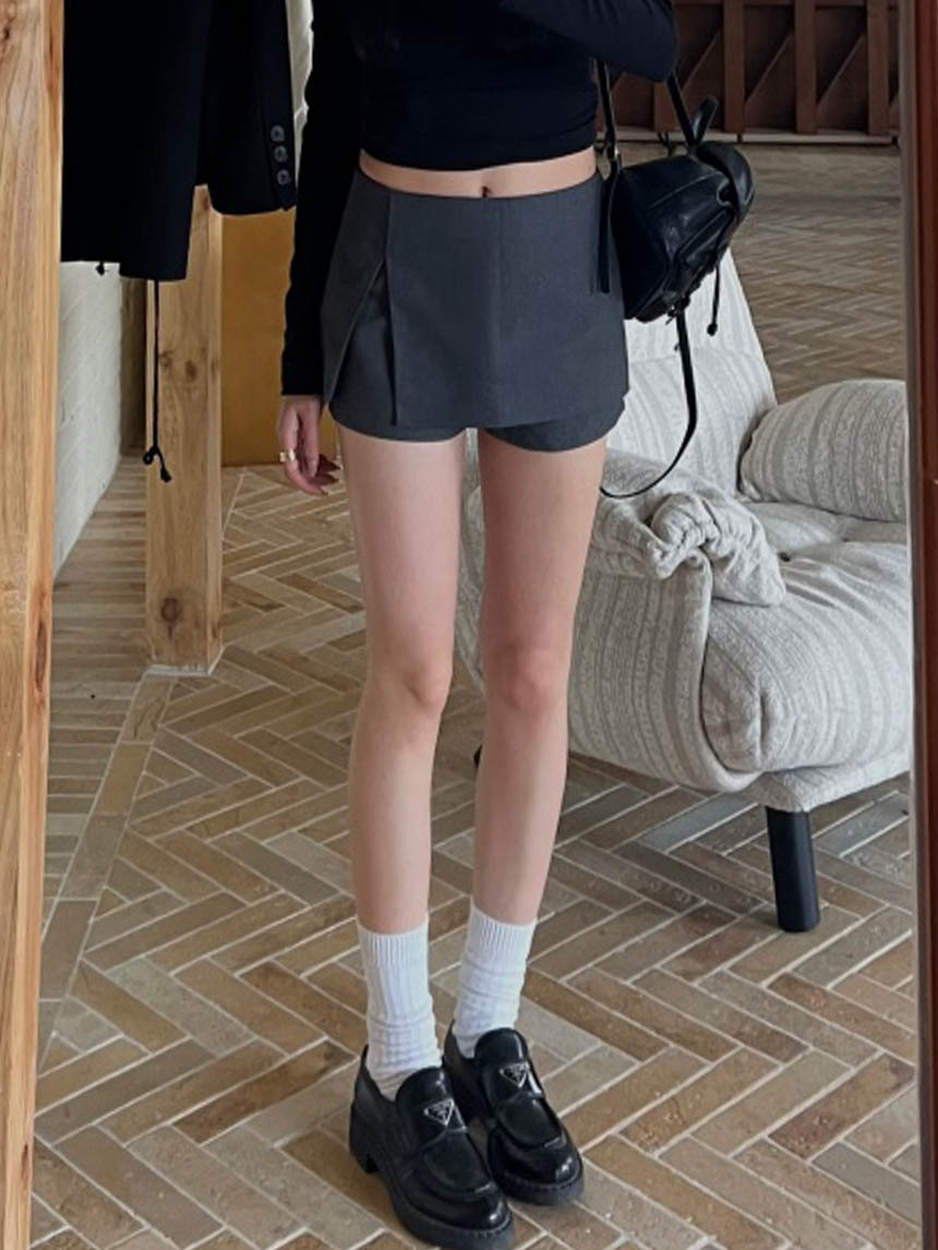 韓版西裝單邊開衩短裙*3色