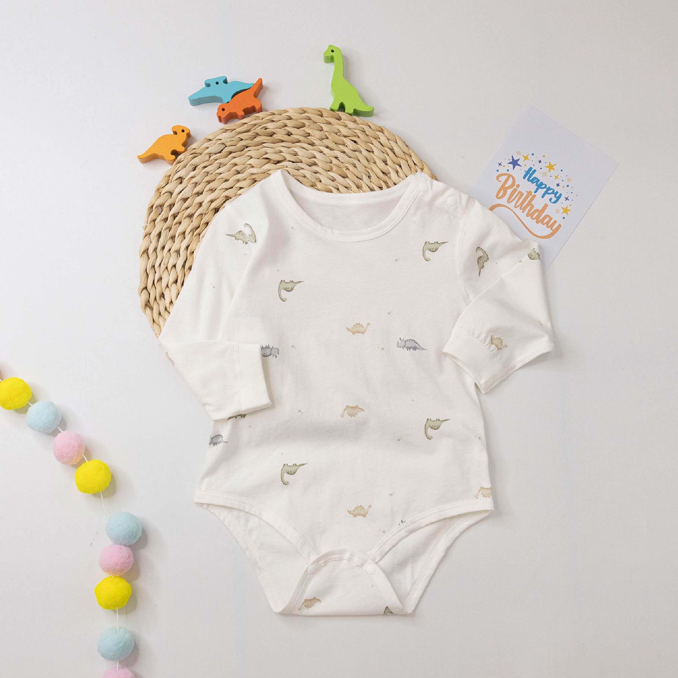 純淨系列【T0015】滿版迷你恐龍親膚長袖包屁衣