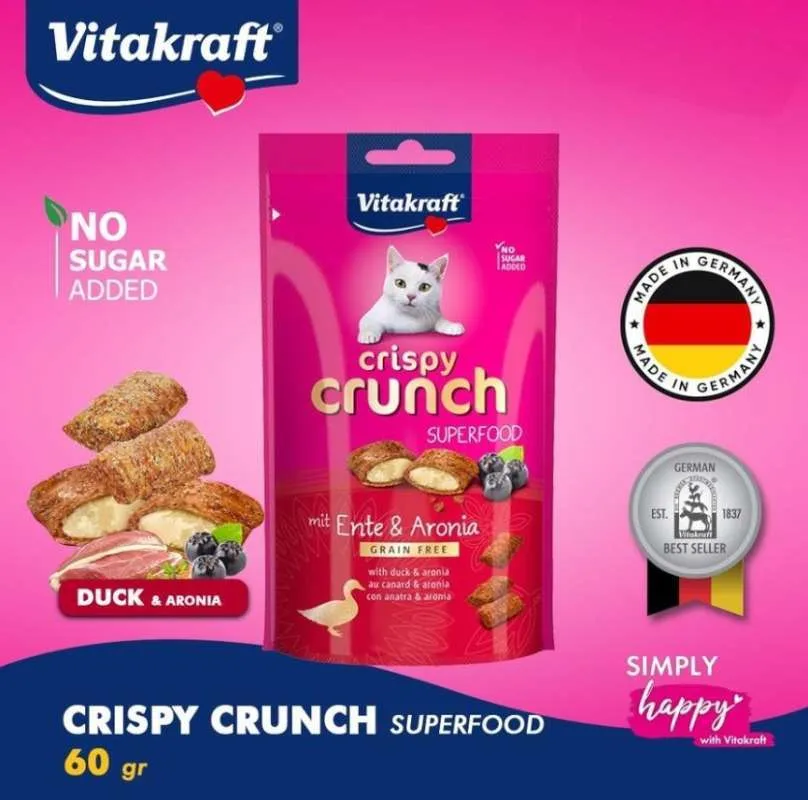 Vitakraft維牠卡夫 無穀物修護健體鴨肉藍莓脆粒貓小食 60g