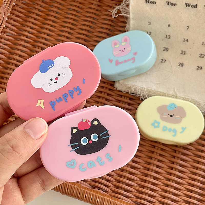 糖果色橢圓動物隱形眼鏡盒