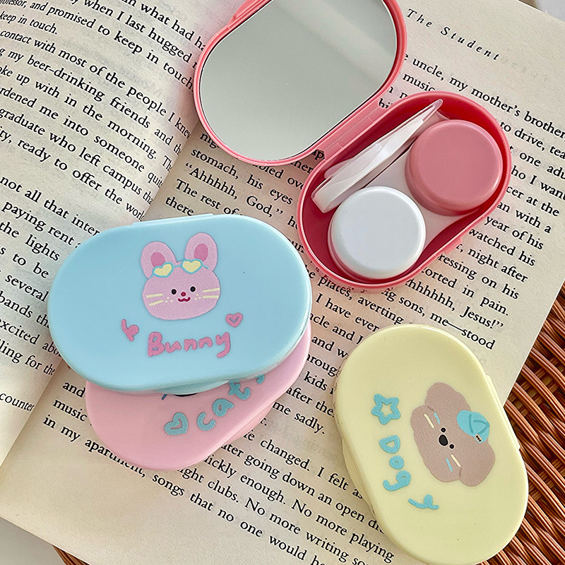 糖果色橢圓動物隱形眼鏡盒