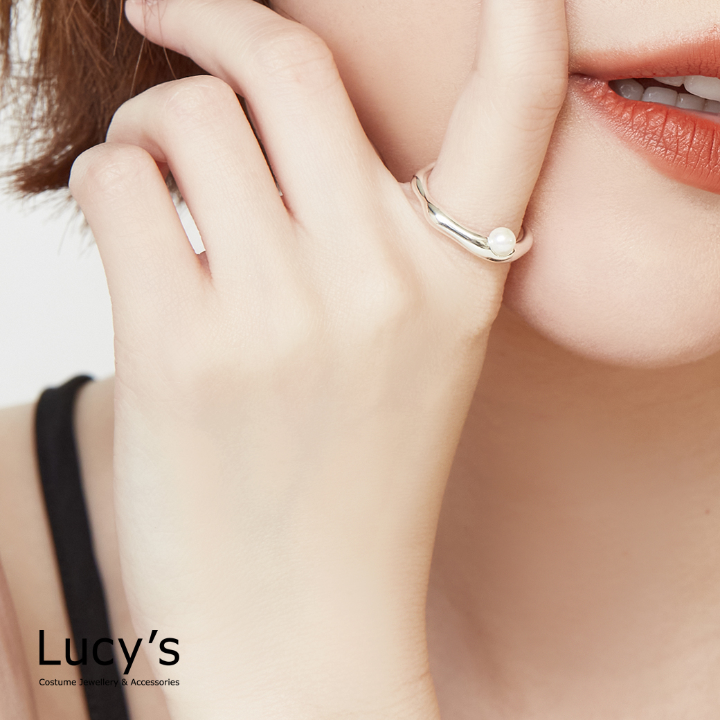 925純銀 曲面珍珠 開口戒 (124547)