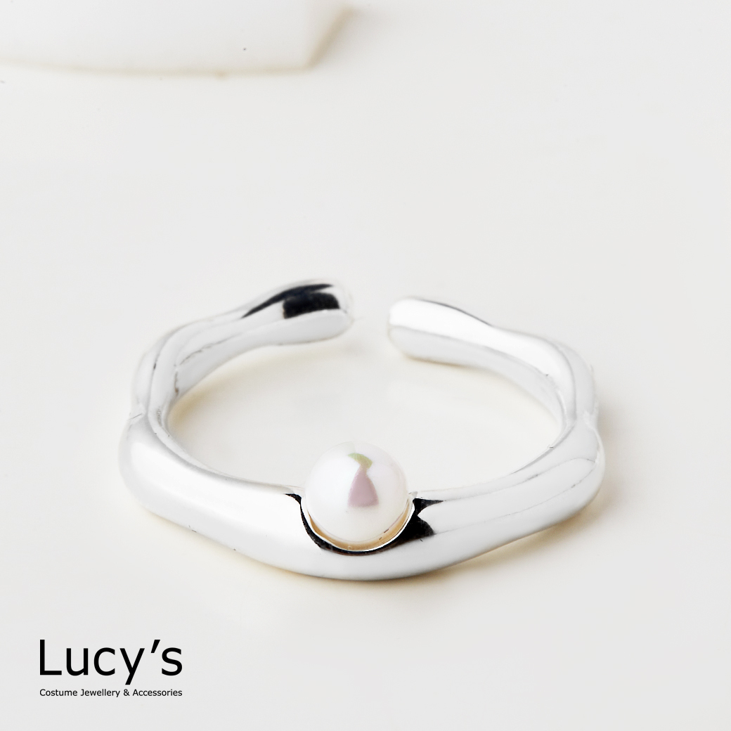 925純銀 曲面珍珠 開口戒 (124547)