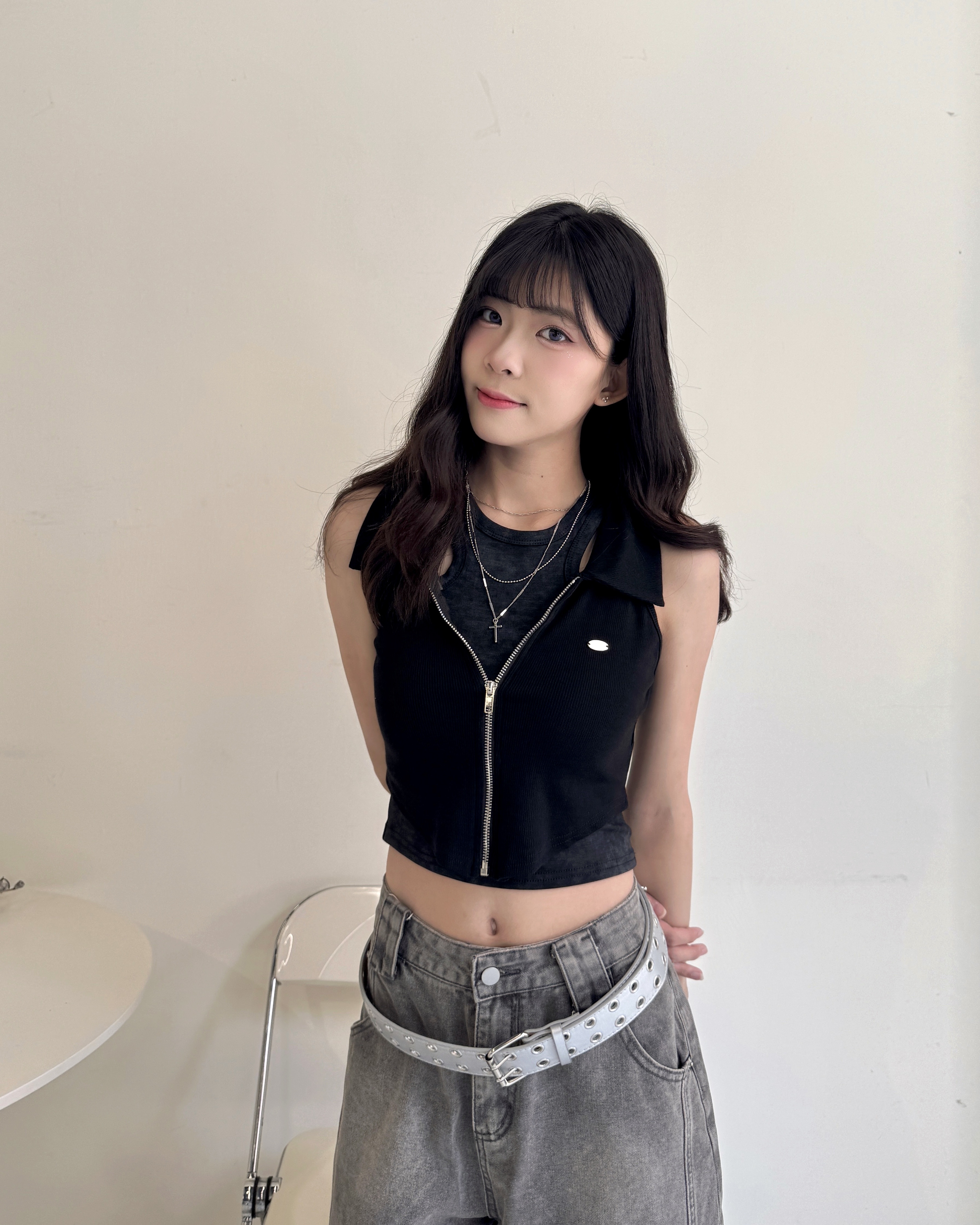 韓式街頭風POLO領拉鍊背心-1223