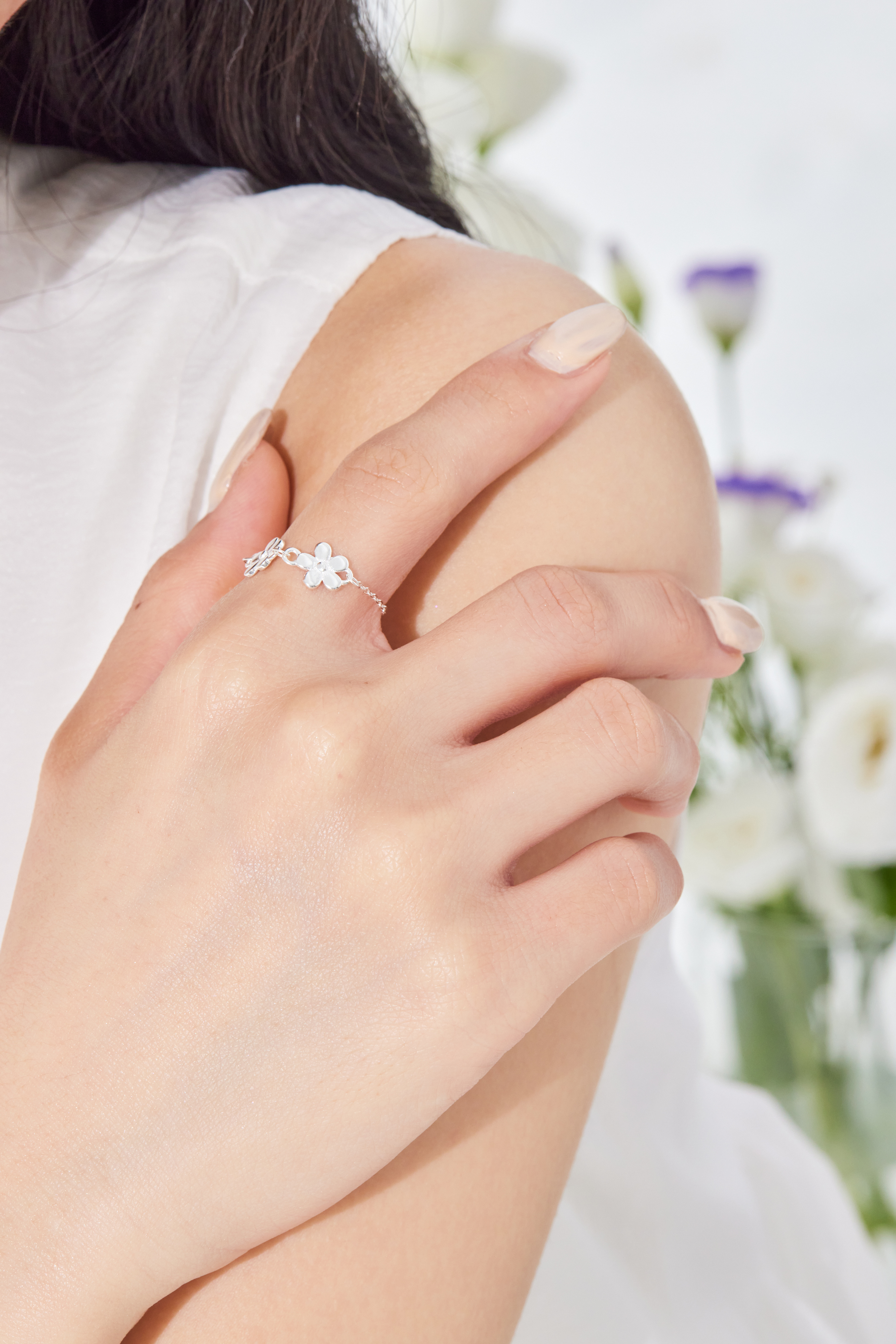 R1159 | 純銀小花鏈戒戒指