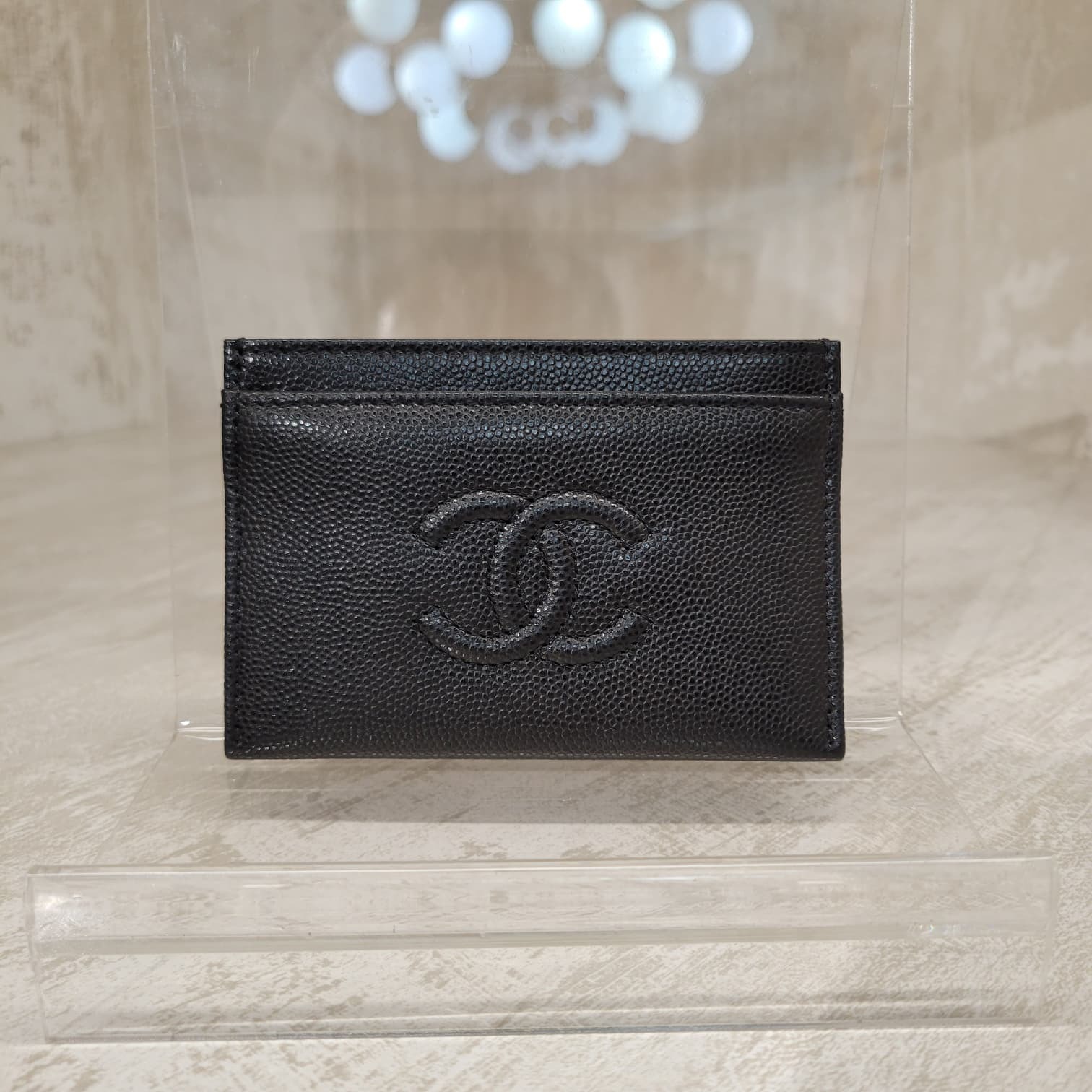 CHANEL AP4659 CARD HOLDER BIG LOGO CAVIAR BLACK 黑色薄卡包