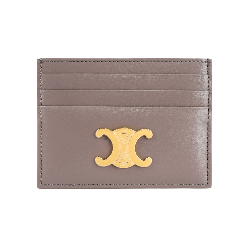 【CÉLINE】TRIOMPHE 金釦亮面牛皮6卡卡片夾/名片夾(卵石色)