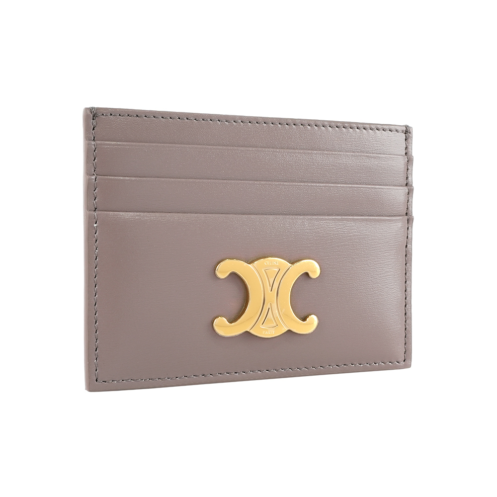 【CÉLINE】TRIOMPHE 金釦亮面牛皮6卡卡片夾/名片夾(卵石色)