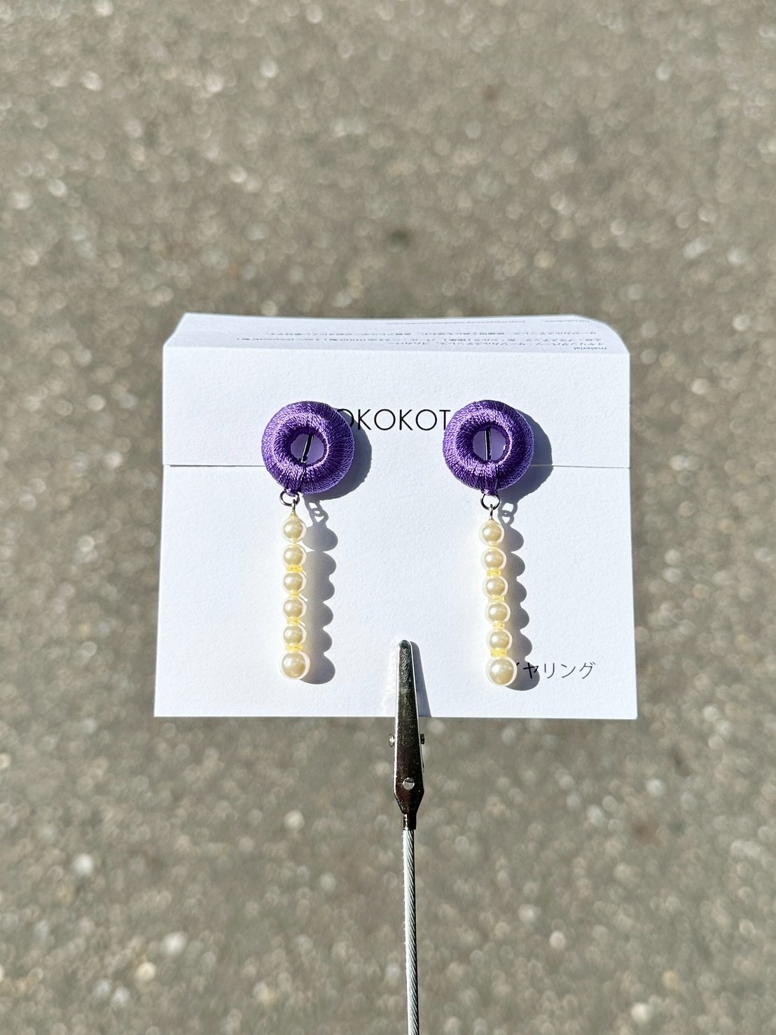 [TOKOKOTO] 刺繡圓環搖擺珍珠耳環 | 菖蒲 | 耳夾 | NO.148