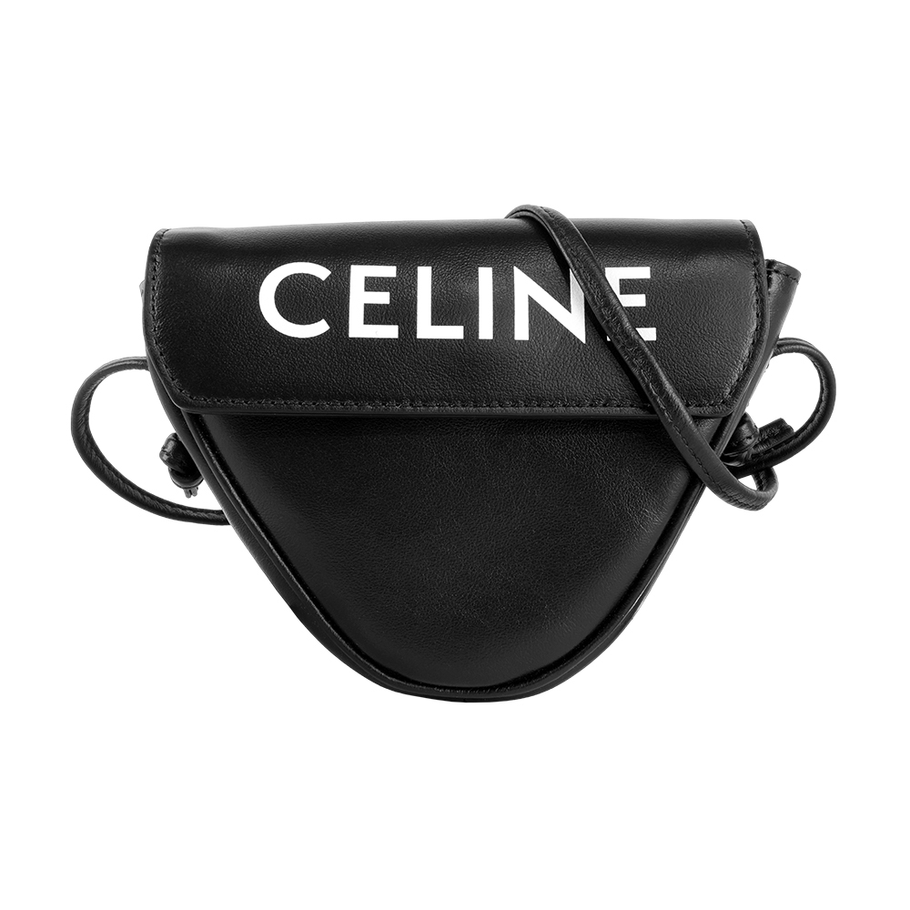 【CÉLINE】Logo 小牛皮超迷你斜背三角包(黑色)