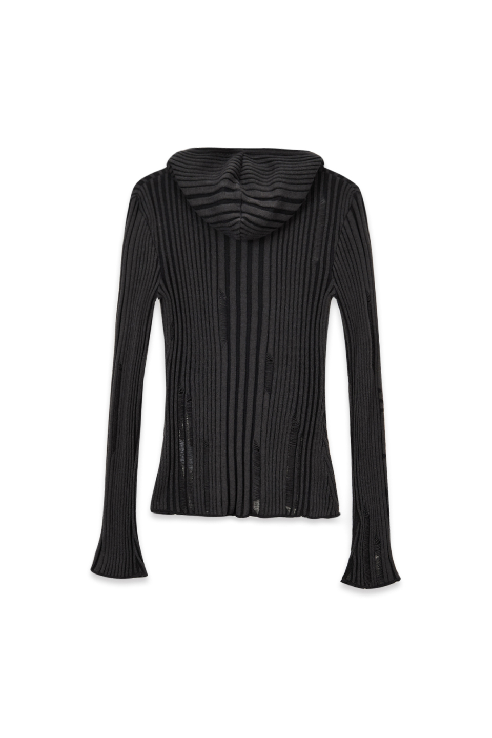 刷破細節修身連帽針織衫 炭灰