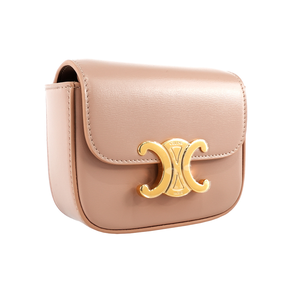 【CÉLINE】Triomphe 光滑小牛皮迷你斜背包(淺桃子色)