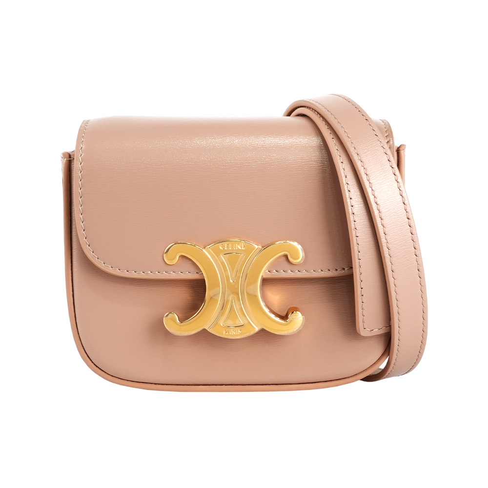 【CÉLINE】Triomphe 光滑小牛皮迷你斜背包(淺桃子色)