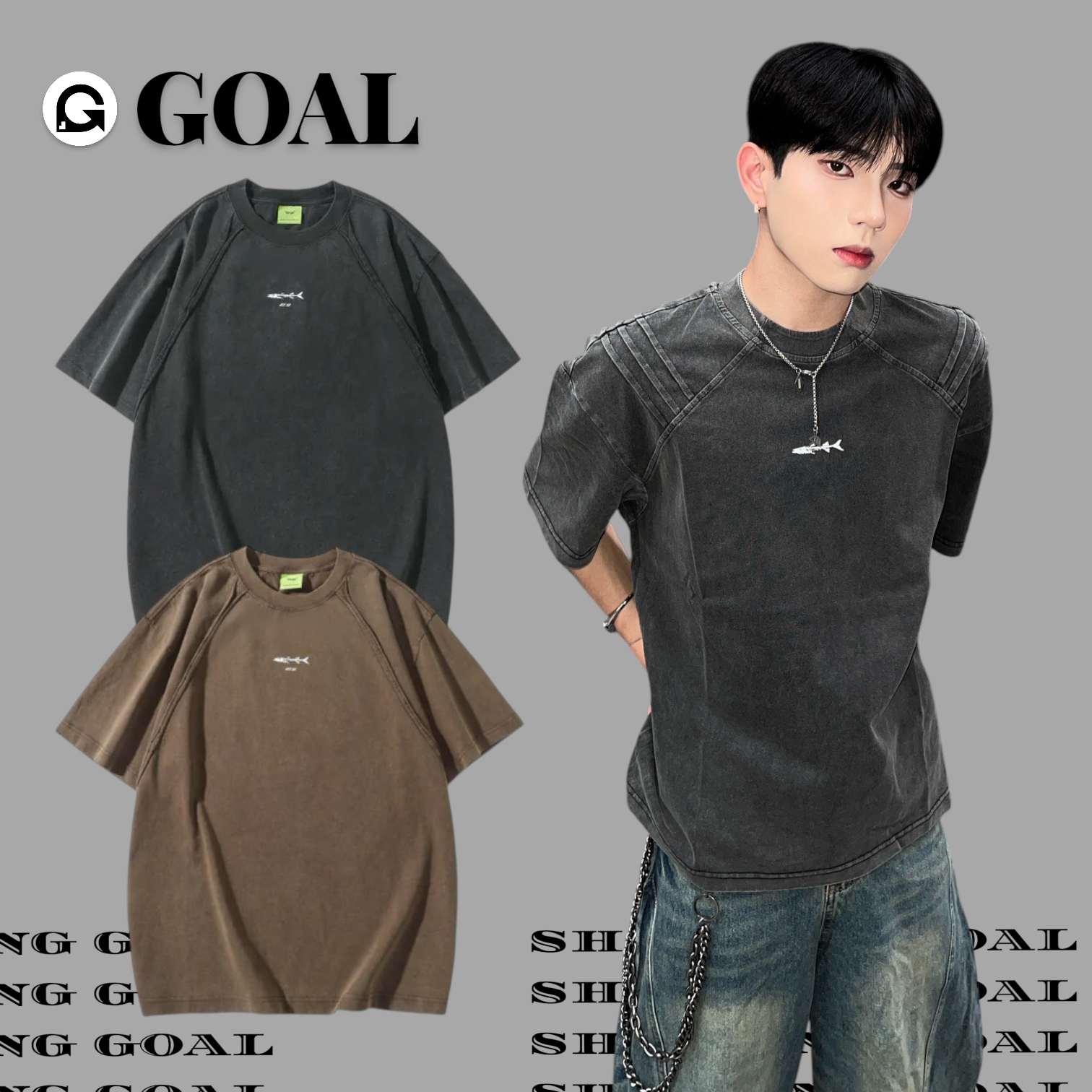 (GOAL) AW 解構 魚骨 水洗 復古 短T 剪裁  310