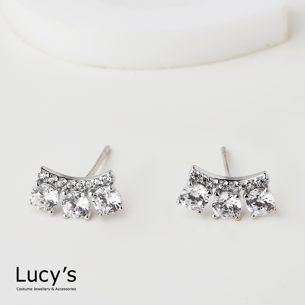 925純銀 方鑽排序 耳環 (124370)