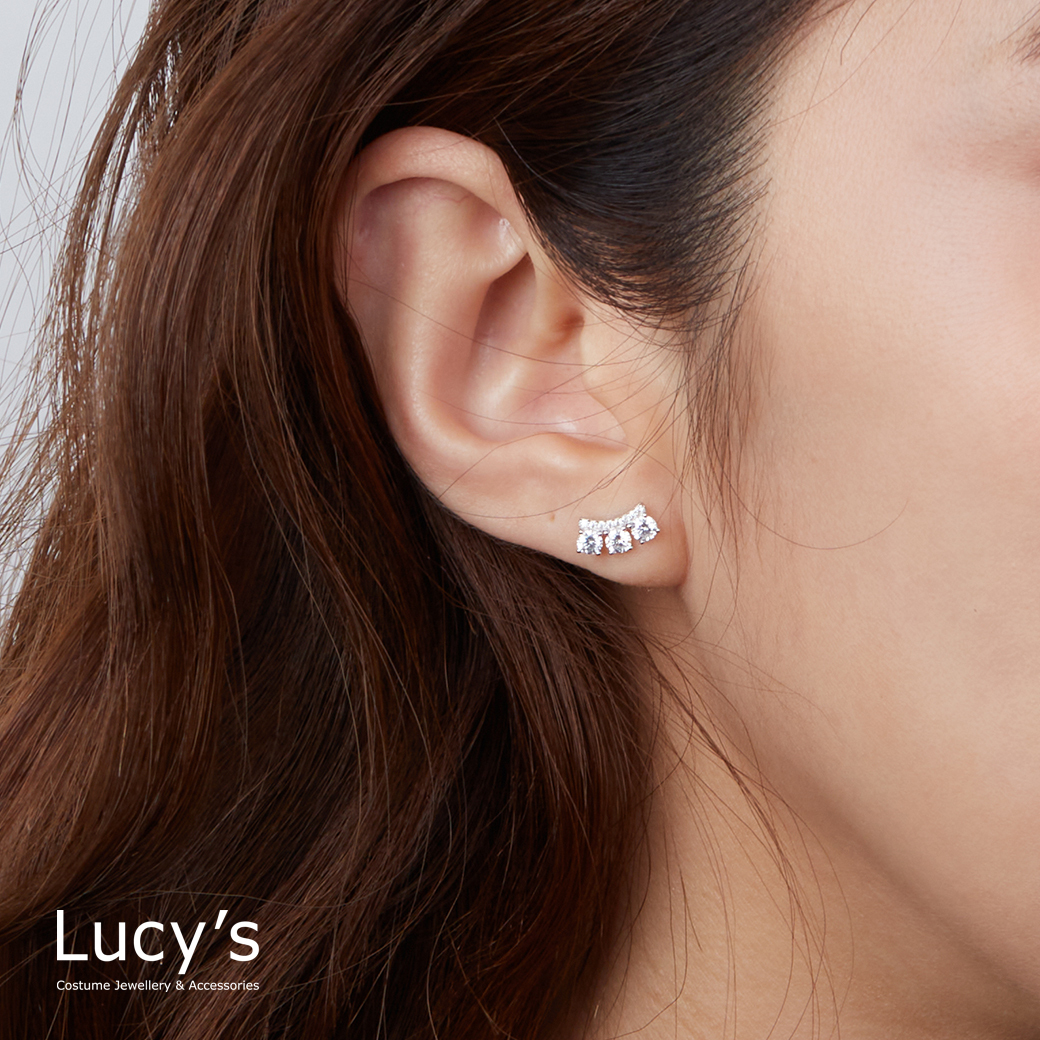 925純銀 方鑽排序 耳環 (124370)