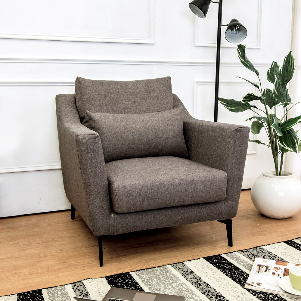 蒂羅單人座灰色防潑水亞麻布沙發(送腰枕)