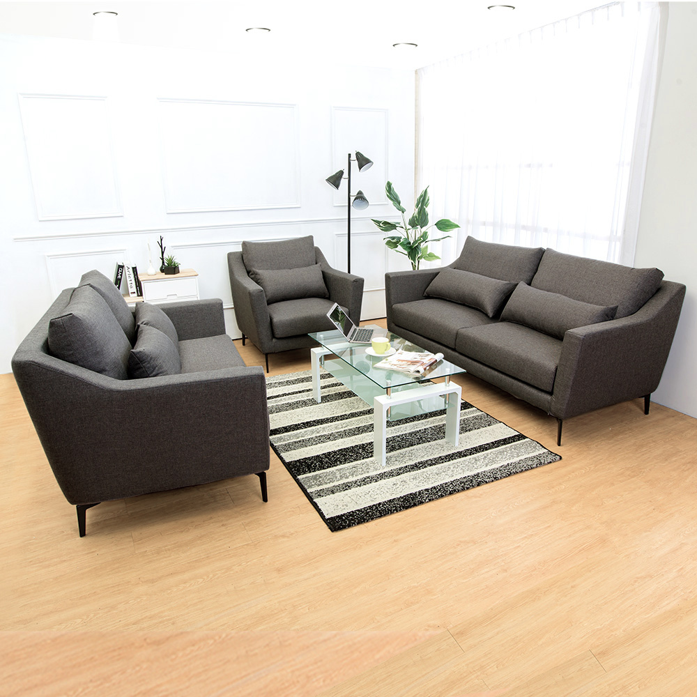 蒂羅灰色防潑水亞麻布沙發組(1+2+3人座)(送腰枕)