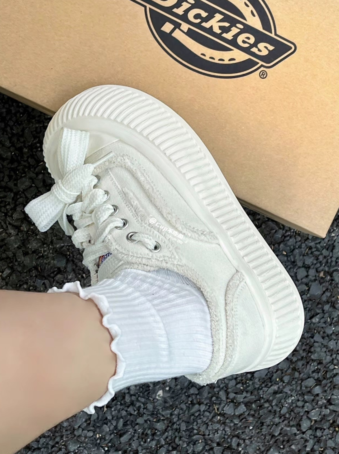 DICKIES 奶白 小香風 厚底 增高 帆布鞋