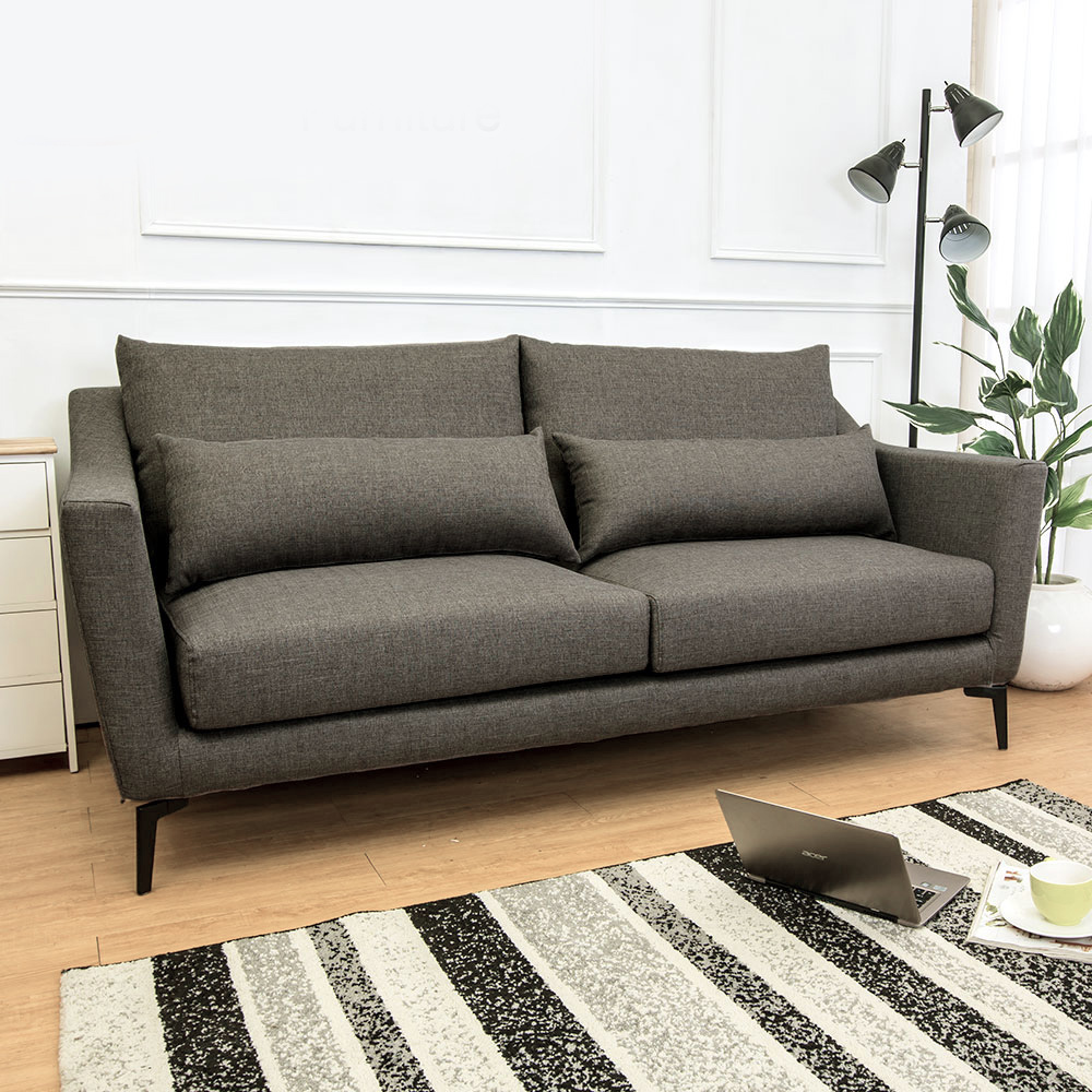 蒂羅三人座灰色防潑水亞麻布沙發(送腰枕)