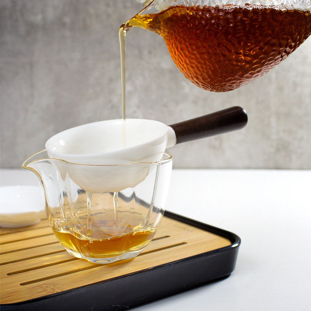 雅緻白瓷木把茶漏｜含底盤