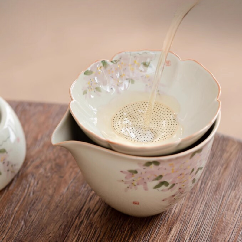 手繪紫藤花茶漏｜含底座