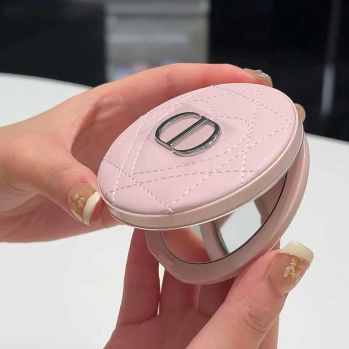 情人節限定 DIOR 千鳥皮革 雙面鏡