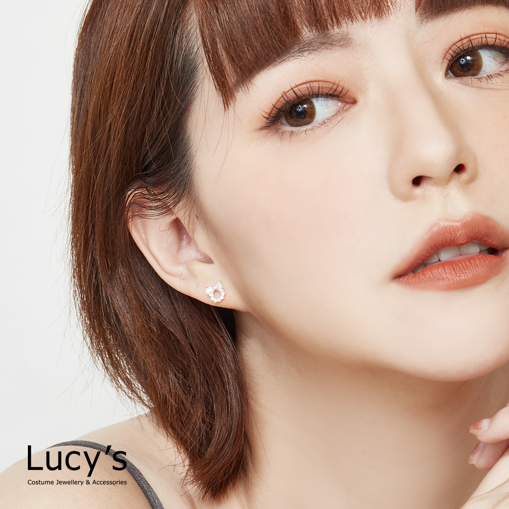 925純銀 蝴蝶結光圈 轉珠耳環 (119554)