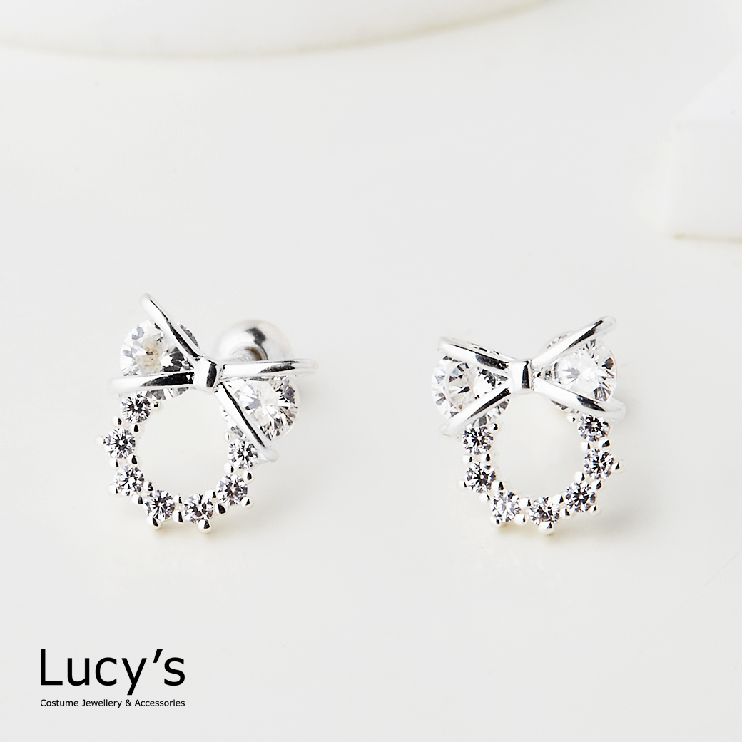 925純銀 蝴蝶結光圈 轉珠耳環 (119554)