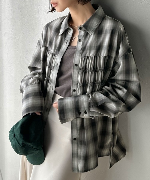 日本🇯🇵連線 Classical Elf 皺褶緊身胸衣長袖口大襯衫 皺褶設計 長袖襯衫 格子 條紋 寬鬆 襯衫外套 5色 (任買兩件711免運)/預購