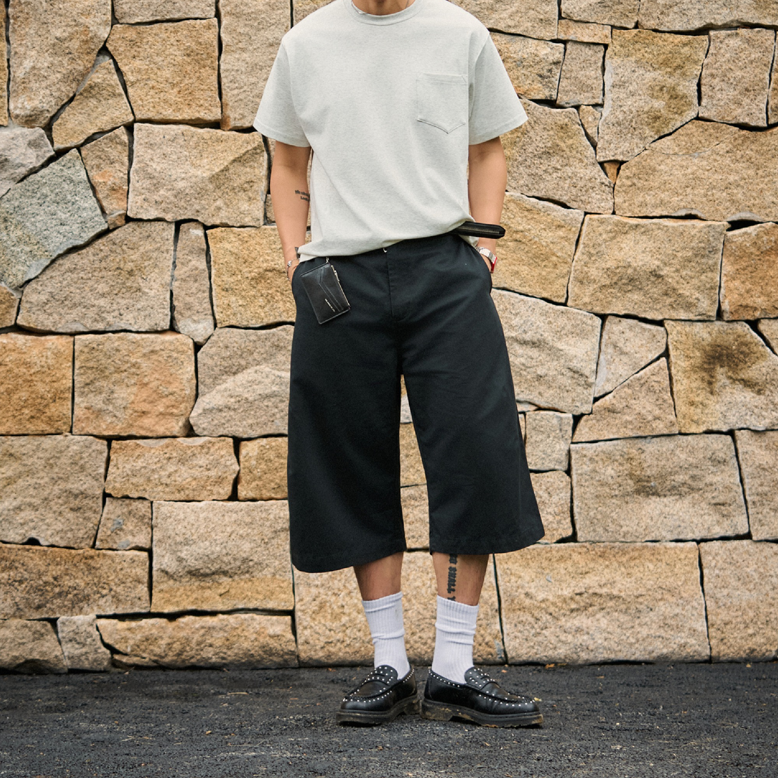 TANOXI Double Pleated Jorts 水洗雙褶 七分褲 [TNX-P374]