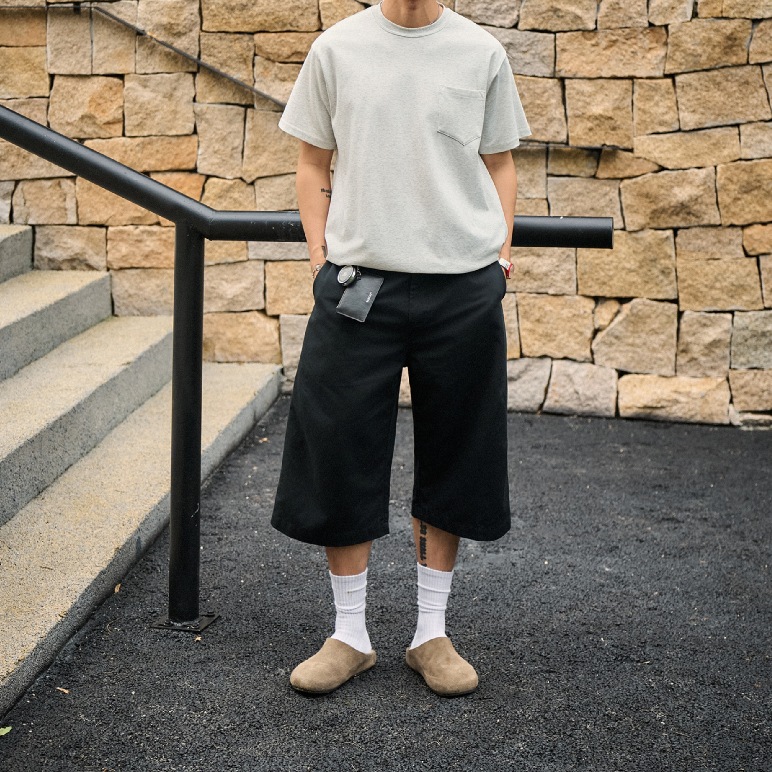 TANOXI Double Pleated Jorts 水洗雙褶 七分褲 [TNX-P374]