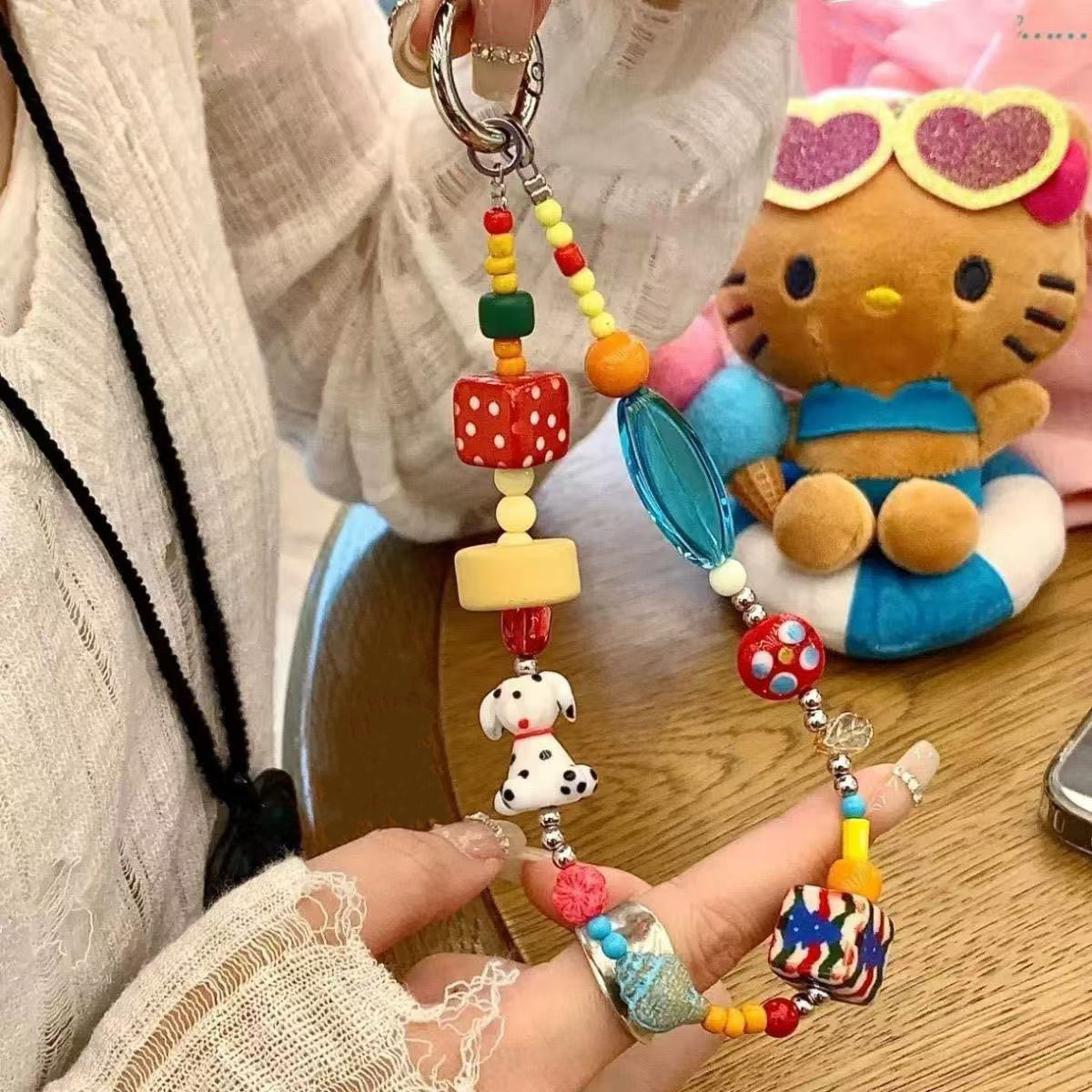 方塊陶瓷小狗手機掛繩