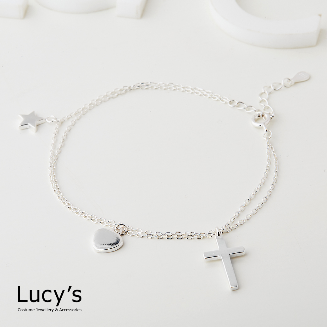 925純銀 幾何十字架 雙層手鍊 (123341)